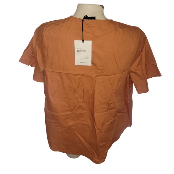 Who What Wear Womens Button-Down Short‎ Sleeve Blouse L Rust Orange 100% Cotton - Picture 7 of 8
